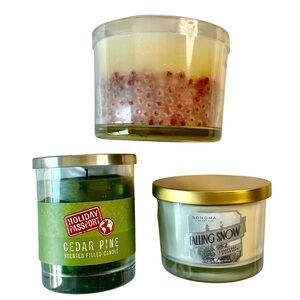 Winter Fragrance Scented Candle Trio, Falling Snow, Winter Berries, Cedar Pine